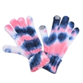 Winter tie-dye touchscreen gloves with pink and blue knit patterns for outdoor warmth - Tie Dye Blue Pink