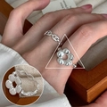 Vintage silver flower ring with anchor link chain design worn on finger for fashion - Floral Anchor Link(JZ7332)
