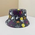 Dark grey Halloween bucket hat featuring ghost, pumpkin, and moon prints for sun protection - M (56-58cm) / Gray Ghost Style