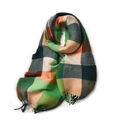 Checkered color-block scarf in green and orange with fringe and pleated texture - 68cm*200cm / Green
