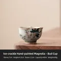 Ceramic tea cup with ice-crack glaze and hand-painted magnolia flower design, 40ml size - Hand-Painted Magnolia - Ice Crack Glaze Bud Cup