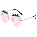 Frameless strawberry shaped sunglasses with pink translucent lenses and gold metal temples - Gold Frame Pink Lenses