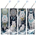 Set di 4 segnalibri 5D DIY con pittura a diamante con lupi bianchi e acchiappasogni - SQ-6 (Lupo Bianco/Acchiappasogni/Mistico Set di 4)