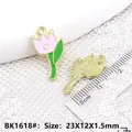 Pink tulip enamel tulip charm with smiley face and alloy base for jewelry making - Pink Tulip B (BK1618#)