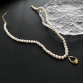 Baroque natural pearl necklace with organic gold pendant and elegant toggle clasp - 04-G17 Titanium Steel Natural Geometric Pearl Necklace