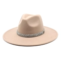 Detail of khaki wide brim fedora hat featuring a sparkling rhinestone decorative band - M (56-58cm) / Color 31