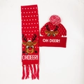 Red Christmas knit hat and scarf set with luminous LED lights and reindeer pattern - Set 14 (Red Reindeer OH DEER)