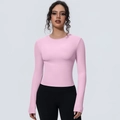 Haut de yoga rose à manches longues coupe ajustée en tissu respirant de sport - Rose Sakura