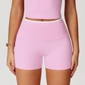 Completo yoga rosa a vita alta con top corto e pantaloncini con elastico bianco - S / Rosa Sakura
