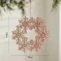 Rose gold glitter snowflake ornament for Christmas tree decoration, 13cm hanging piece - Wreath Style