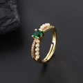 Vintage emerald snake ring in gold plating with pearls and micro-pave zircons - Round Green Gem Pearl Style