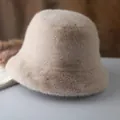 Soft faux fur bucket hat in light beige for women providing winter warmth and thick plush texture - 56-58cm (One Size) / Beige Khaki