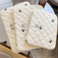 Quilted laptop sleeve with cute bow embroidery, soft padded computer bag for daily use. - 11" / White