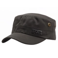 Classic dark grey cotton canvas flat top military cap with metal sports badge detail - Army Green with Metal Tag