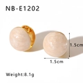 Detail view of 1.5cm 18K gold plated steel hoop earrings with beige marble texture inlay - Beige Marble Round Style (NB-E1202)