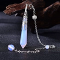 Opalite hexagonal crystal pillar necklace with ornate silver cap and pendant chain - Silver Opalite