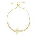 Elegante bracciale bolo dorato con ciondolo a croce in zircone e chiusura in metallo regolabile - Croce