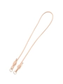 Detail of pink leather phone strap with silver metal rings and minimalist knot design - Pink