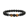 8mm matte black beads bracelet with tiger eye stones and lava rock accents - Matte Yellow Tiger Eye