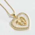Collier cœur doré avec relief mère et enfant sur incrustation de nacre blanche - Mère Et Enfant (XL2994-2)