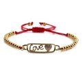 Adjustable gold plated bead bracelet with red woven cord and zircon love heart charm - Gold Beads + Red Rope