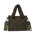 Deep olive green padded crossbody bag with quilted pattern and thick top handle - Army Green