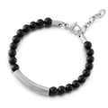 Black agate beaded bracelet with silver stainless steel curved tube and lobster clasp - Steel Color (KB146435-KLHQ)