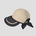 Dettaglio cappello di paglia con tesa nera goffrata e nastro a fiocco elegante - M(56-58cm) / Nero