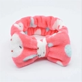 Pink coral fleece headband with bow, rabbit and polka dot pattern for face washing - Watermelon Red Rabbit