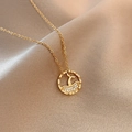 Golden titanium whale tail necklace with sparkling white zircons on silk background - Titanium Steel Gold Style (X433)