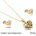 Elegant hollow heart jewelry set in gold finish with matching necklace and stud earrings - Gold Heart Hollow Set (KS132881-KFC)