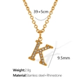 Gold stainless steel necklace with rhinestone letter K pendant on white background - Letter K