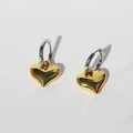 Vintage heart hoop earrings with gold pendant and silver hoop in two-tone metal - Heart Drop / Gold Heart