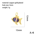Gold plated copper fish pendant with purple crystal and zirconia inlay for jewelry DIY - Gold Fish A-6 (Purple)