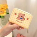Slim cartoon bear plaid card holder wallet in yellow and white check with strawberry detail - Yellow Strawberry Bear (Mirror Window 20 Card Slots + 2 ID Slots)