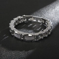 Macro detail of industrial silver steel bike chain bracelet with mesh inlay and crystal - Steel Color (KB118441-KHY)