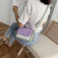 Three-color patchwork crossbody bag in purple white and green with wide shoulder strap - Purple