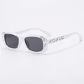 Square oversized white sunglasses for women with elegant rhinestone accents and grey lenses - White Frame Grey Lens