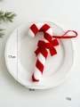 Red and white velvet candy cane ornament with a bow and glitter for Christmas tree decor - Small Candy Cane