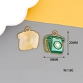 Retro green rotary telephone alloy pendant charm with gold back, 18mm x 20mm size - Telephone