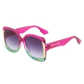 Lunettes de soleil carrées en rouge rose translucide et pois verts chic - Monture Rose Rouge et Écaille Verre Gris