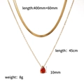 Double-layered gold stainless steel necklace with red zircon teardrop pendant and snake chain - Red (TN3644-CF)
