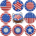 8-piece DIY diamond painting coaster set with US flag patterns and a black metal holder - 8Pcs Stars and Stripes Coaster Set with Black Stand