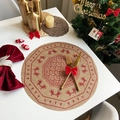Set de table rond en jute avec imprimé cloches et sapins de Noël pour décor de fête - Style 2 Rouge