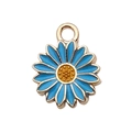 Gänseblümchen Anhänger mit blauer Emaille und goldenem Metallrand für DIY Schmuck - Kleine Chrysantheme (14787)
