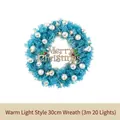 Corona de Navidad azul 30cm con luces LED, bolas plateadas y cartel Merry Christmas - Azul Luz Cálida-30cm
