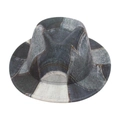 Cappello fedora in patchwork di denim blu con dettagli di cuciture e stile vintage - Taglia Bambini / Nero