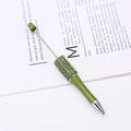 DIY beaded pen with sparkling green rhinestones and polished grass green finish - Black Ink / Pearlescent Matcha Green