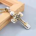 Three-layer cross pendant necklace with black enamel inlay and golden box chain - Style B Two-tone Gold (Box Chain) / 50cm
