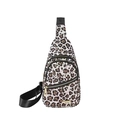Crossbody chest bag featuring leopard print pattern and quilted texture with black strap - White Leopard Print